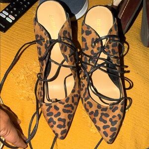 BCBGeneration Leopard Print Lace-Up Heels